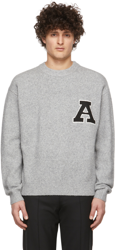 Axel Arigato Grey Chest Logo Patch Wool Sweater In Grigio