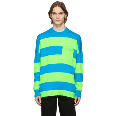 Jw Anderson Blue & Green Striped Patchpocket Sweater