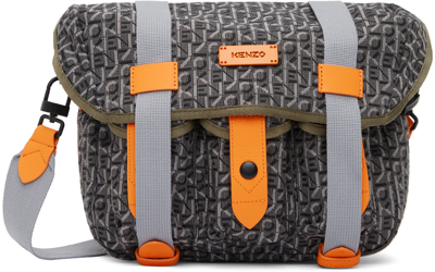 Kenzo Grey & Orange Small Jacquard Messenger Bag In 19 - Poppy