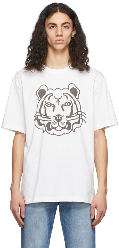 Kenzo White Cotton K-tiger T-shirt In White,black