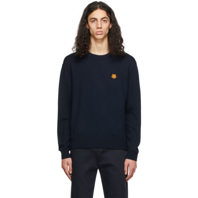 Kenzo Navy Crest Tiger Sweater In Blue