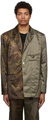 FENG CHEN WANG KHAKI & BROWN CAMOUFLAGE PANELED BLAZER