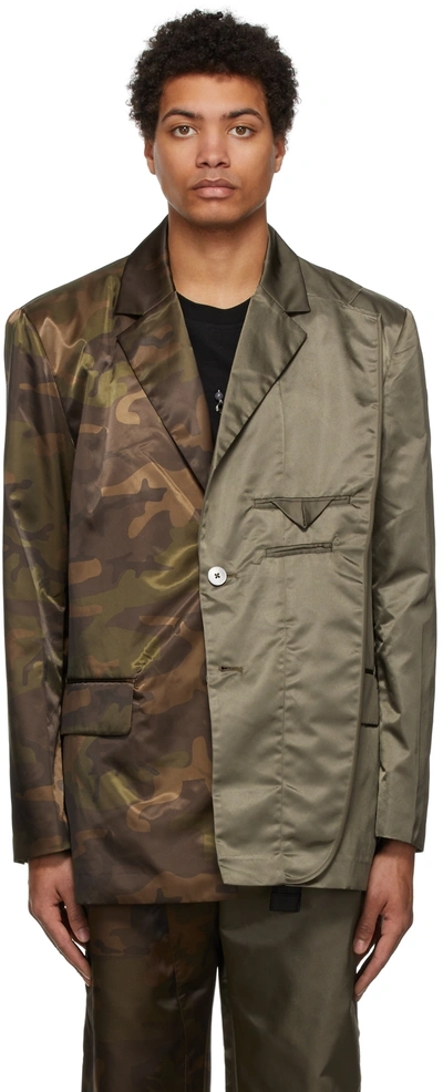 Feng Chen Wang Khaki & Brown Camouflage Paneled Blazer In Multi
