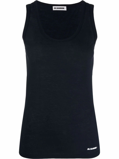 Jil Sander Black Crewneck Sleeveless Top In Cotton Woman