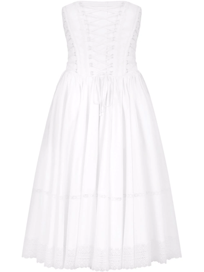 Dolce & Gabbana Cotton Stretch Strapless Corset Dress In Weiss