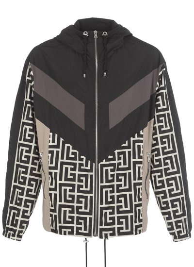 Balmain Jacket With Maxi Monogram Logo Print In Beige