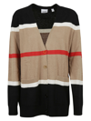 Burberry Phillipa Striped Cashmere And Silk-blend Cardigan In Camel