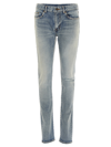 Saint Laurent 15cm Skinny Low Waist Cotton Denim Jeans In Azzurro