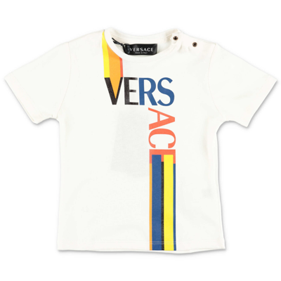 Versace Babies'  T-shirt Bianca In Jersey Di Cotone In Bianco
