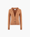 Nanushka Jodi Rib-trimmed Knitted Cardigan In Camel