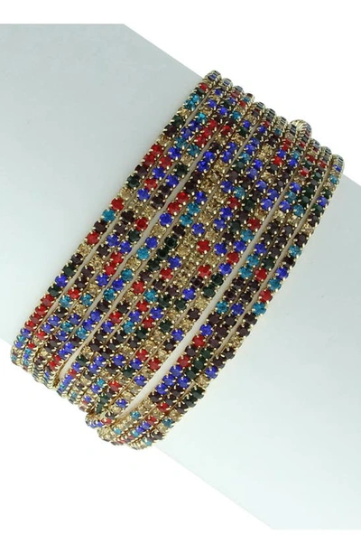 Olivia Welles Gold Plated Stacked Multi-color Stretch Beaded Bracelet In Gold-multi