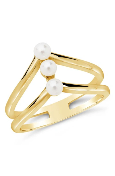 Sterling Forever Sterling Silver Triple 3.5mm Freshwater Pearl Cutout Ring In Gold