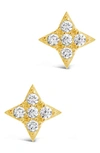 Sterling Forever Sterling Silver Four Pointed Cz Star Stud Earrings In Gold