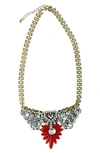 Olivia Welles Gold Plated Rhinestone Statement Necklace In Gold / Red / Silver