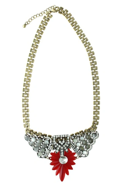 Olivia Welles Gold Plated Rhinestone Statement Necklace In Gold / Red / Silver