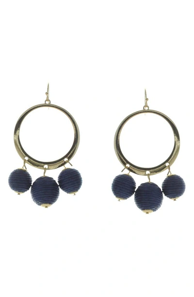 Olivia Welles Circle Drop Thread Ball Trio Earrings In Gold / Blue
