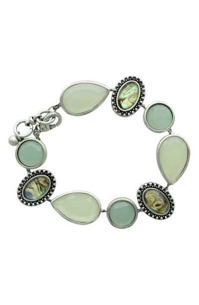 Olivia Welles Iridescent Stone Antiqued Link Bracelet In Antique Silver / Green