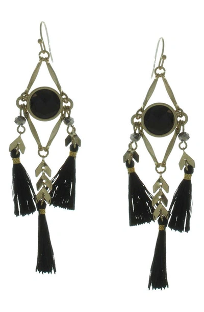 Olivia Welles Burnished Tassel Drop Earrings In Burnished Gold / Black