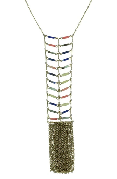 Olivia Welles Burnished Gold Plated Resin Statement Necklace In Gold / Multi