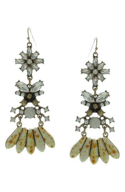Olivia Welles Floral Rhinestone Chandelier Earrings In Burnished Gold / Orange