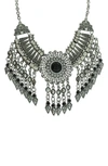 Olivia Welles Silver-tone Crystal Fringe Statement Necklace In Antique Silver / Black
