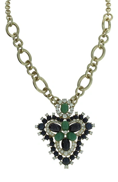 Olivia Welles Bejeweled Pendant Statement Necklace In Gold / Blue / Green