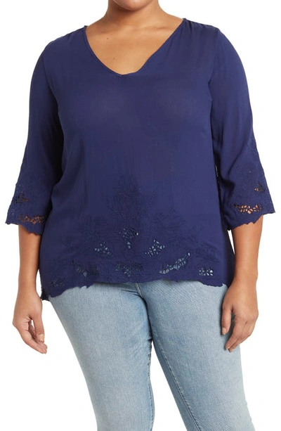 Forgotten Grace Cutout Embroidered Blouse In Navy