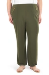 Nina Leonard Elastic Waist Harlem Pants In Dark Olive