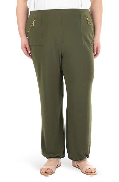 Nina Leonard Elastic Waist Harlem Pants In Dark Olive