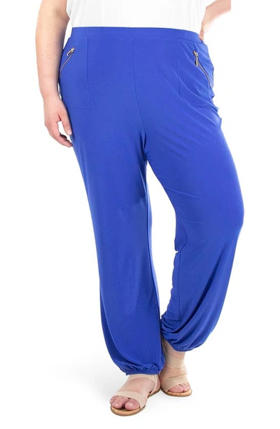 Nina Leonard Elastic Waist Harlem Pants In Lapis