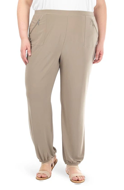 Nina Leonard Elastic Waist Harlem Pants In Mink