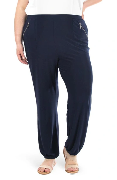 Nina Leonard Elastic Waist Harlem Pants In Navy