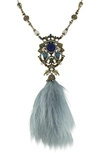 OLIVIA WELLES BEJEWELED IMITATION PEARL PENDANT FEATHER DROP NECKLACE