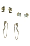 Olivia Welles Set Of 3 Mixed Earrings In Gold / Clear