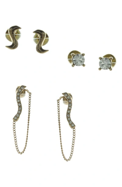 Olivia Welles Set Of 3 Mixed Earrings In Gold / Clear