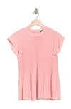 Adrianna Papell Georgette Scoop Neck Solid Pleat Top In Sweet Blush