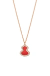 Qeelin Wulu Red Agate & Diamond Pendant Necklace In Rose Gold