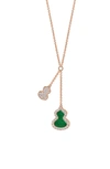Qeelin Petite Wulu Jade & Diamond Pendant Necklace In Rose Gold