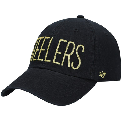 47 ' Black Pittsburgh Steelers Shimmer Text Clean Up Adjustable Hat