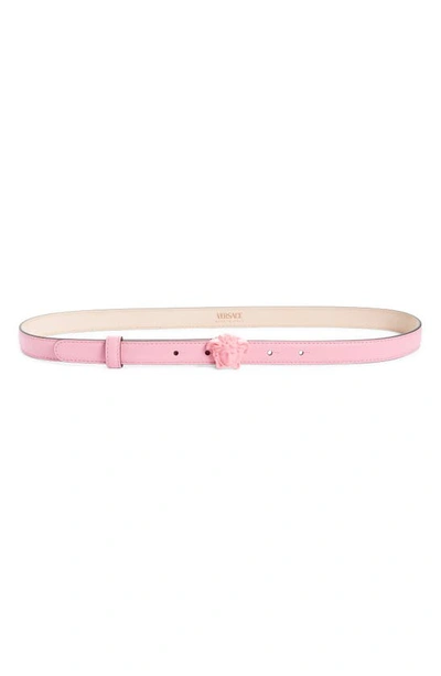Versace Medusa Leather Skinny Belt In Pink