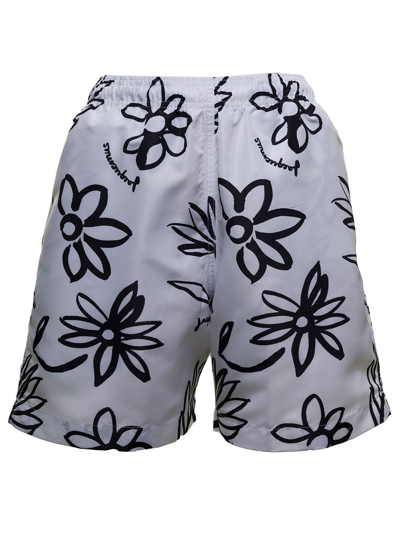 Jacquemus Le Maillot Peinture Swim Shorts With Floral Print In White/black