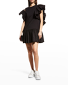 Alexander Mcqueen Ruffled Cotton Jersey Minidress In Black
