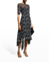 Rickie Freeman For Teri Jon 3d Lace High-low Cocktail Dress In Blackwhite