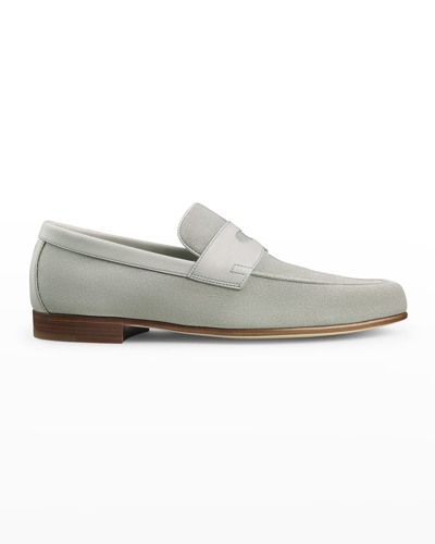 John Lobb Men's Soft Suede Penny Loafers In Mist