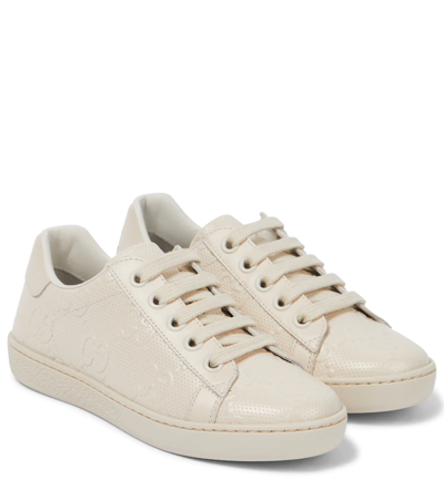 Gucci Kids' Gg Ace Leather Trainers In Mys.whi/my.whi/my.wh