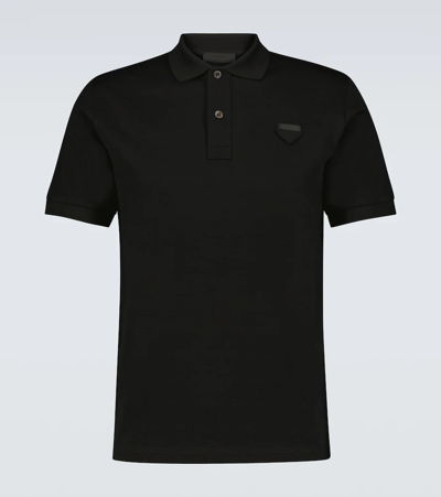 Prada Short-sleeved Cotton Polo Shirt In Black