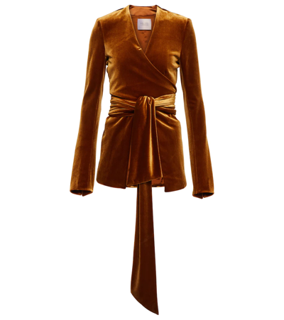 Galvan Winter Sun Brown Belted Velvet Jacket In Cognac