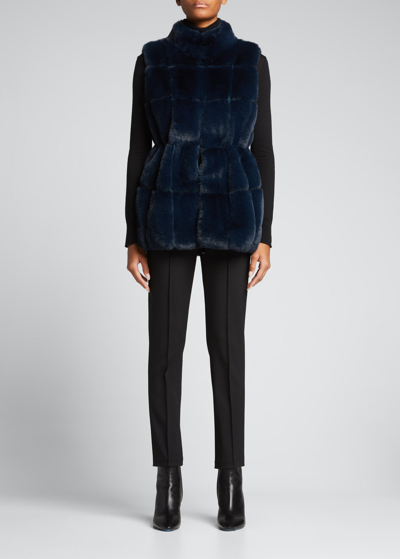 Belle Fare Quilted Faux Fur Swing Vest In Navy