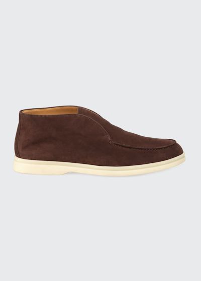 Loro Piana Open Walk Suede Booties In Caviar