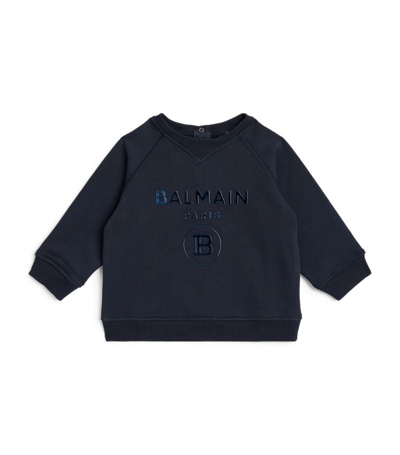 Balmain Babies' Kids Cotton Logo Sweatshirt (3-36 Months) In Blue